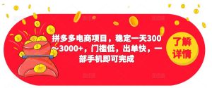 2023拼多多电商项目,稳定一天300~3000+,门槛低,出单快,一部手机即可完成-致富资源库
