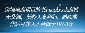 跨境电商项目脸书Facebook商城无货源,低投入高利润,熟练操作后月收入不会低于1W-3W-致富资源库