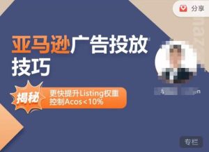 亚马逊广告投放技巧-详解流量底层原理+广告漏斗逻辑,更快提升Listing权重,控制Acos 10%-致富资源库