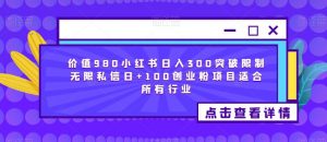 价值980小红书日入300突破限制无限私信日+100创业粉项目适合所有行业-致富资源库