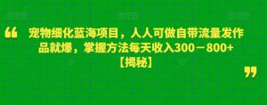 宠物细化蓝海项目，人人可做自带流量发作品就爆，掌握方法每天收入300－800+【揭秘】-致富资源库