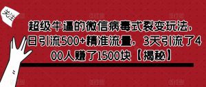 超级牛逼的微信病毒式裂变玩法，日引流500+精准流量，3天引流了400人赚了1500块【揭秘】-致富资源库