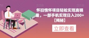 怀旧情怀项目轻松实现高销量,一部手机实现日入200+【揭秘】-致富资源库