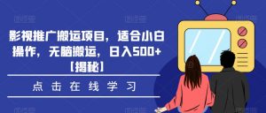 影视推广搬运项目，适合小白操作，无脑搬运，日入500+【揭秘】-致富资源库