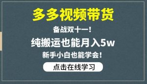 多多视频带货，备战双十一，纯搬运也能月入5w，新手小白也能学会-致富资源库