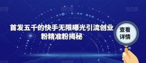 首发五千的快手无限曝光引流创业粉精准粉揭秘-致富资源库
