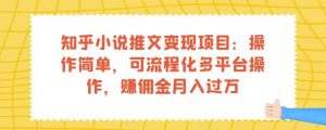 知乎小说推文变现项目：操作简单，可流程化多平台操作，赚佣金月入过万-致富资源库