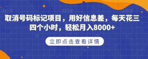 取消号码标记项目，用好信息差，每天花三四个小时，轻松月入8000+【揭秘】-致富资源库