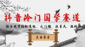 抖音冷门国学赛道，新手也可轻松变现，无门槛，流量大，涨粉快-致富资源库