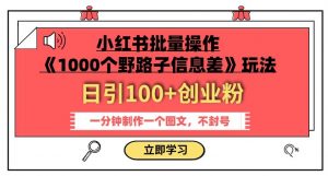 小红书批量操作《1000个野路子信息差》玩法,一分钟制作一个图文,不封号,日引100+创业粉-致富资源库