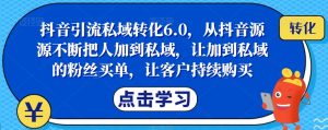 抖音引流私域转化6.0,从抖音源源不断把人加到私域,让加到私域的粉丝买单,让客户持续购买-致富资源库