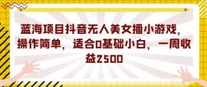 蓝海项目抖音无人美女播小游戏，操作简单，适合0基础小白，一周收益2500【揭秘】-致富资源库