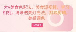 大V美食色彩法,美食短视频,学习相机,清晰透亮灯光法,剪映剪辑,美感调色-致富资源库