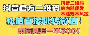 价值3000的技术!抖音二维码直跳微信!站内无限发不违规!-致富资源库