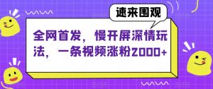 全网首发，慢开屏深情玩法，一条视频涨粉2000+【揭秘】-致富资源库