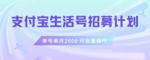 支付宝生活号作者招募计划,单号单月2600,可批量去做,工作室一人一个月轻松1w+【揭秘】-致富资源库