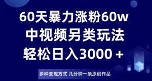 60天暴力涨粉60W，中视频另类玩法，日入3000＋，几分钟一条原创作品多种变现方式-致富资源库