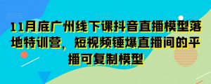 11月底广州线下课抖音直播模型落地特训营，短视频锤爆直播间的平播可复制模型-致富资源库