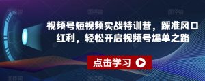 视频号短视频实战特训营,踩准风口红利,轻松开启视频号爆单之路-致富资源库