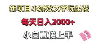 新项目小游戏文字玩出花日入2000+，每天只需一小时，小白直接上手【揭秘】-致富资源库