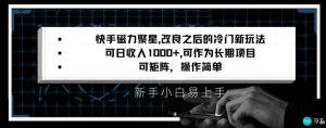 快手磁力聚星改良新玩法,可日收入1000+,矩阵操作简单,收益可观【揭秘】-致富资源库