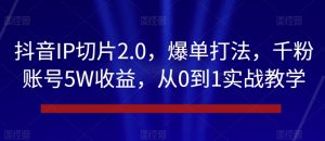 抖音IP切片2.0，爆单打法，千粉账号5W收益，从0到1实战教学【揭秘】-致富资源库