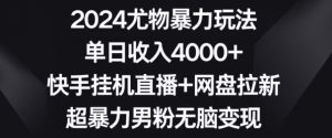 2024尤物暴力玩法，单日收入4000+，快手挂机直播+网盘拉新，超暴力男粉无脑变现【揭秘】-致富资源库