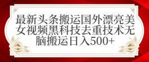 最新头条搬运国外漂亮美女视频黑科技去重技术无脑搬运日入500+【揭秘】-致富资源库