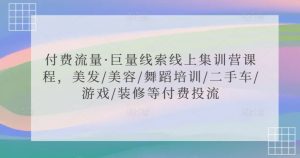 付费流量·巨量线索线上集训营课程，美发/美容/舞蹈培训/二手车/游戏/装修等付费投流-致富资源库