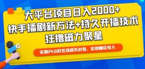 大平台项目日入2000+,快手播剧新方法+持久开播技术,狂撸磁力聚星【揭秘】-致富资源库
