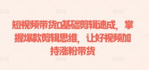 短视频带货0基础剪辑速成,掌握爆款剪辑思维,让好视频加持涨粉带货-致富资源库