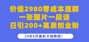 价值2980零成本混群一张图片一段话日引200+高质创业粉,24年6月最新大咖教程【揭秘】-致富资源库