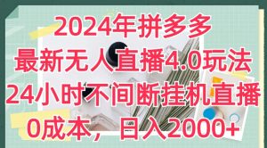 2024年拼多多最新无人直播4.0玩法,24小时不间断挂机直播,0成本,日入2k【揭秘】-致富资源库