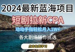 2024最新蓝海项日,短剧拉新CPA,动动手指轻松月入1W,全各大剧场随你挑选【揭秘】-致富资源库