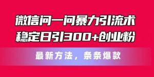微信问一问暴力引流术,稳定日引300+创业粉,最新方法,条条爆款【揭秘】-致富资源库