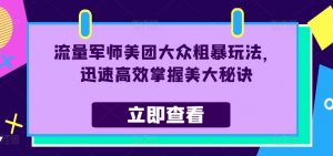 流量军师美团大众粗暴玩法,迅速高效掌握美大秘诀-致富资源库