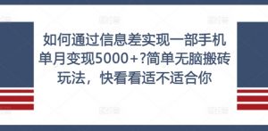 如何通过信息差实现一部手机单月变现5000+?简单无脑搬砖玩法,快看看适不适合你【揭秘】-致富资源库