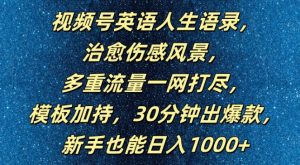 视频号英语人生语录,多重流量一网打尽,模板加持,30分钟出爆款,新手也能日入1000+【揭秘】-致富资源库