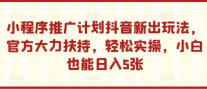 小程序推广计划抖音新出玩法,官方大力扶持,轻松实操,小白也能日入5张【揭秘】-致富资源库