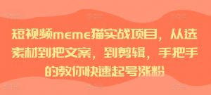 短视频meme猫实战项目,从选素材到把文案,到剪辑,手把手的教你快速起号涨粉-致富资源库
