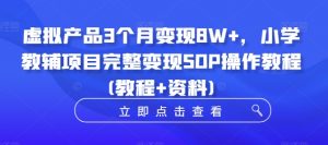 虚拟产品3个月变现8W+,小学教辅项目完整变现SOP操作教程(教程+资料)-致富资源库