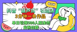 抖音葫芦式引流法,三分钟一条作品,单日引爆抖音500人精准创业粉丝群【揭秘】-致富资源库