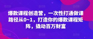 爆款课程创造营,一次性打通做课路径从0~1,打造你的爆款课程矩阵,撬动百万财富-致富资源库