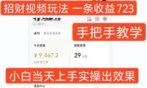 招财视频玩法，一条视频收益723，手把手教学，小白当天可上手-致富资源库