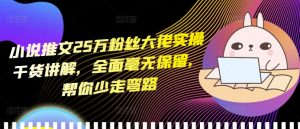 小说推文25万粉丝大佬实操干货讲解，全面毫无保留，帮你少走弯路-致富资源库