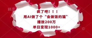 疯了吧！用AI做了个“会做饭的猫”，播放200万，单日变现1k-致富资源库