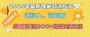 2025年最新独家引流方法,低投入高回报?当日引流300+精准创业粉-致富资源库