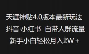 天涯神贴4.0版本最新玩法,抖音·小红书自带人群流量,新手小白轻松月入过W-致富资源库