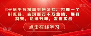一品千万操盘手研习社,打爆一个引流品,实现百万千万业绩,爆品裂变,私域升单,发售实战-致富资源库