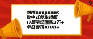 利用deepseek做中式养生视频，17篇笔记涨粉3万+，单日变现1k-致富资源库